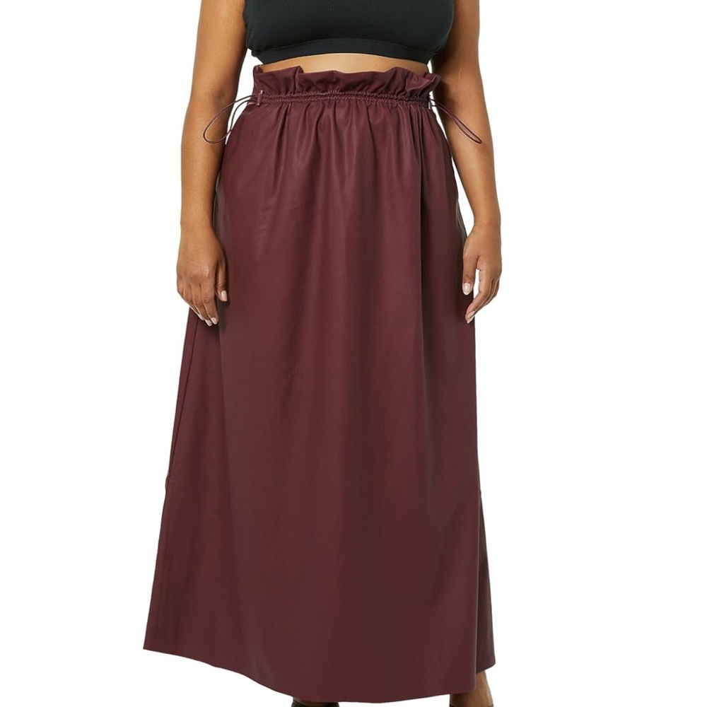 TEREA Women's Liv Vegan Leather Maxi Skirt XL Dark Cherry - Picture 7 of 7